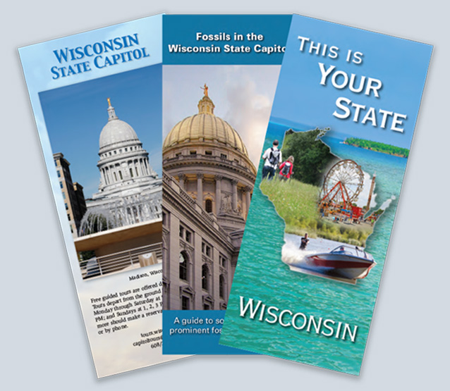 An assortment of brochures made for the Wisconsin State Capitol