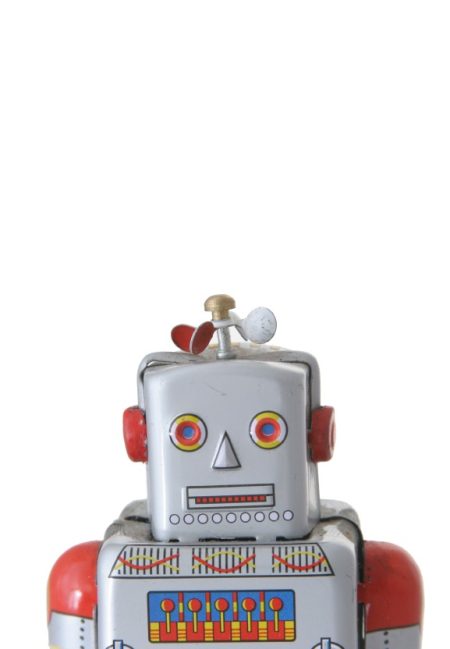A vintage metal robot toy