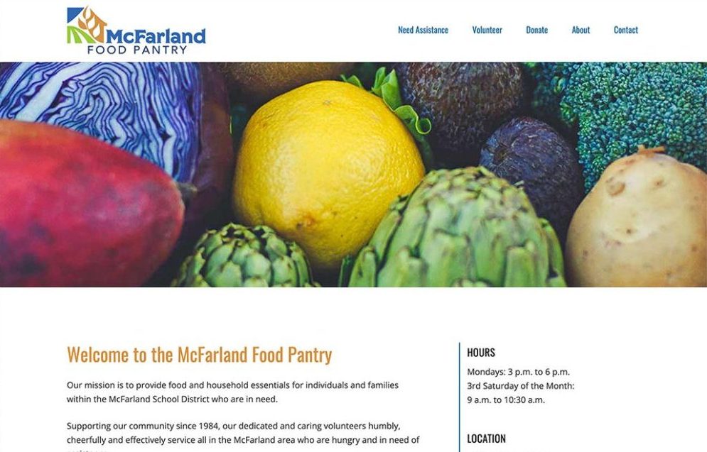 McFarland Food Pantry's new homepage layout